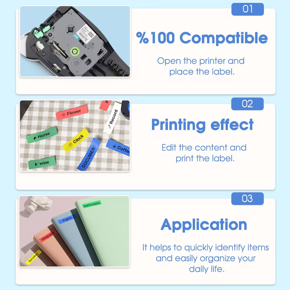 6/9/12/24 ミリメートル TZe 231 ラミネートラベルブラザー TZe231 TZe221 TZe211 粘着ステッカーブラザー P-touch ラベルメーカーと互換性
