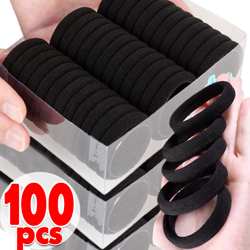 Bandas para el cabello de alta elasticidad para mujeres y niñas, diadema básica negra con lazo para el cabello, coleta Simple, accesorios para el cabello