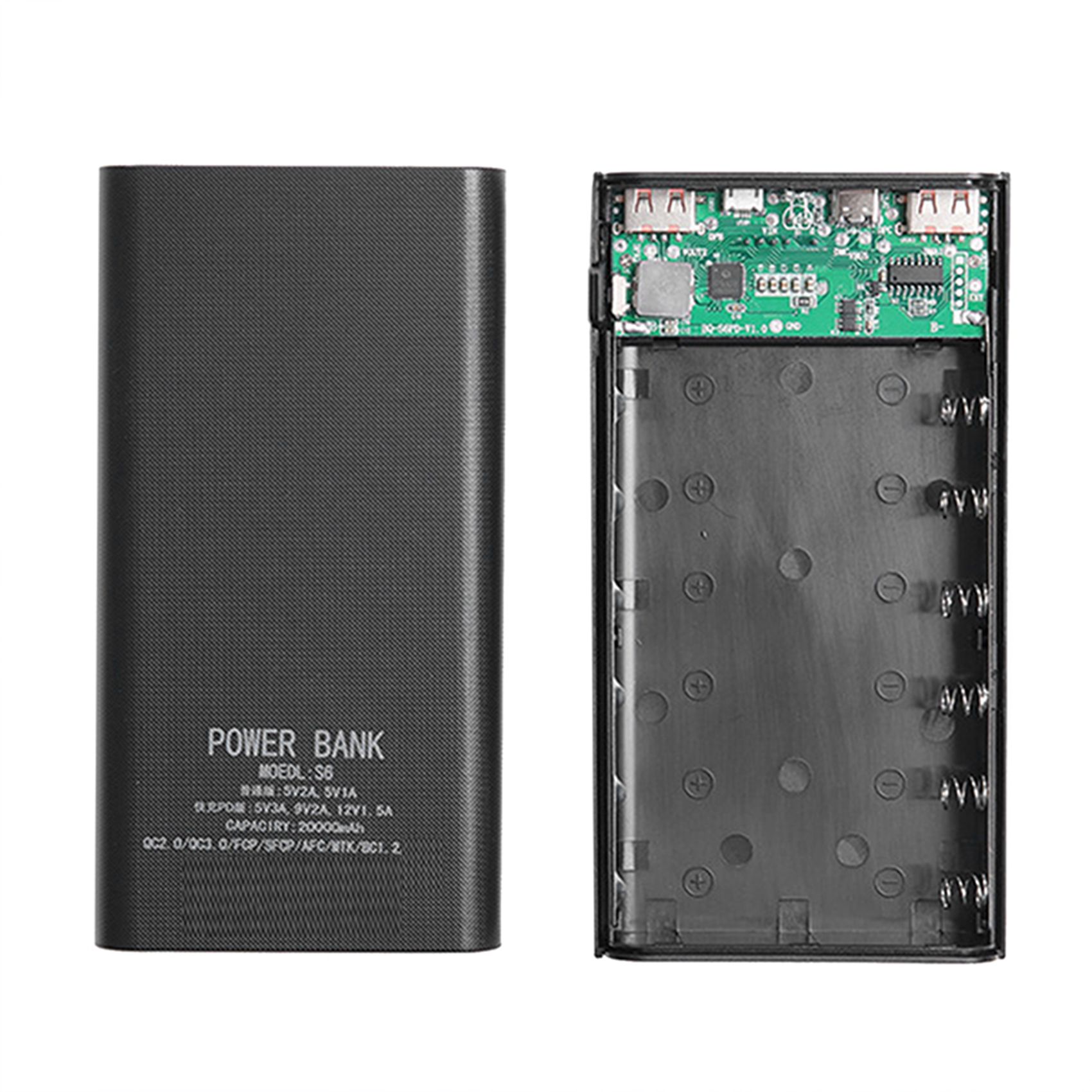 18650バッテリー電源銀行ボックス5v 2.1A lcdディスプレイ20000 2600mahのパワーボードため6X18650バッテリーdiy powerbankケース (ブラック)