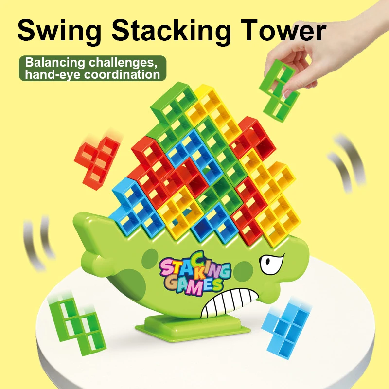 Bloco de construção tijolo brinquedo equilíbrio empilhado tetra torre jogo balanço alta russo blocos de construção pilha criança brinquedo desktop