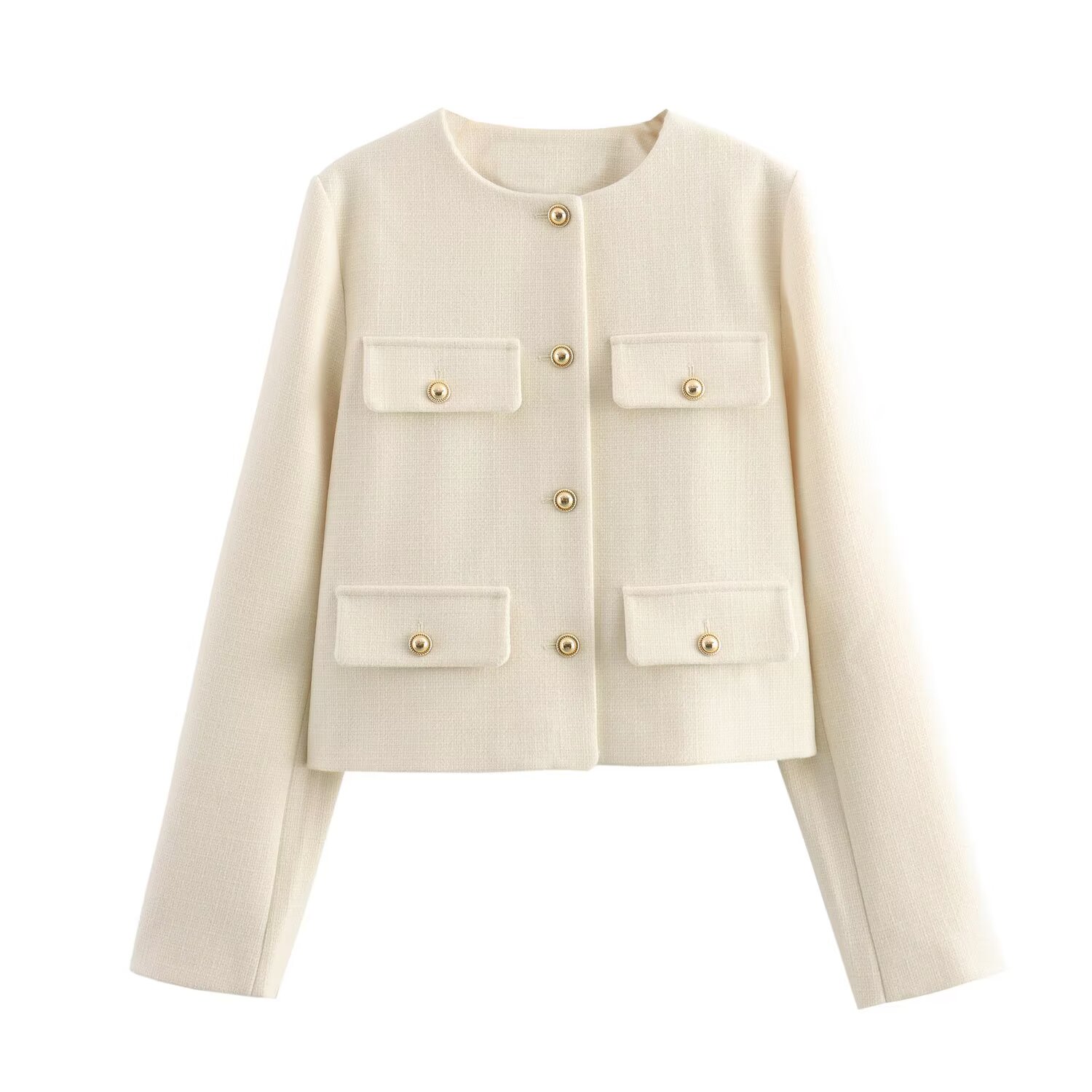 Inverno novo produto moda feminina e casual versátil em torno do pescoço flip decoração curto terno casaco