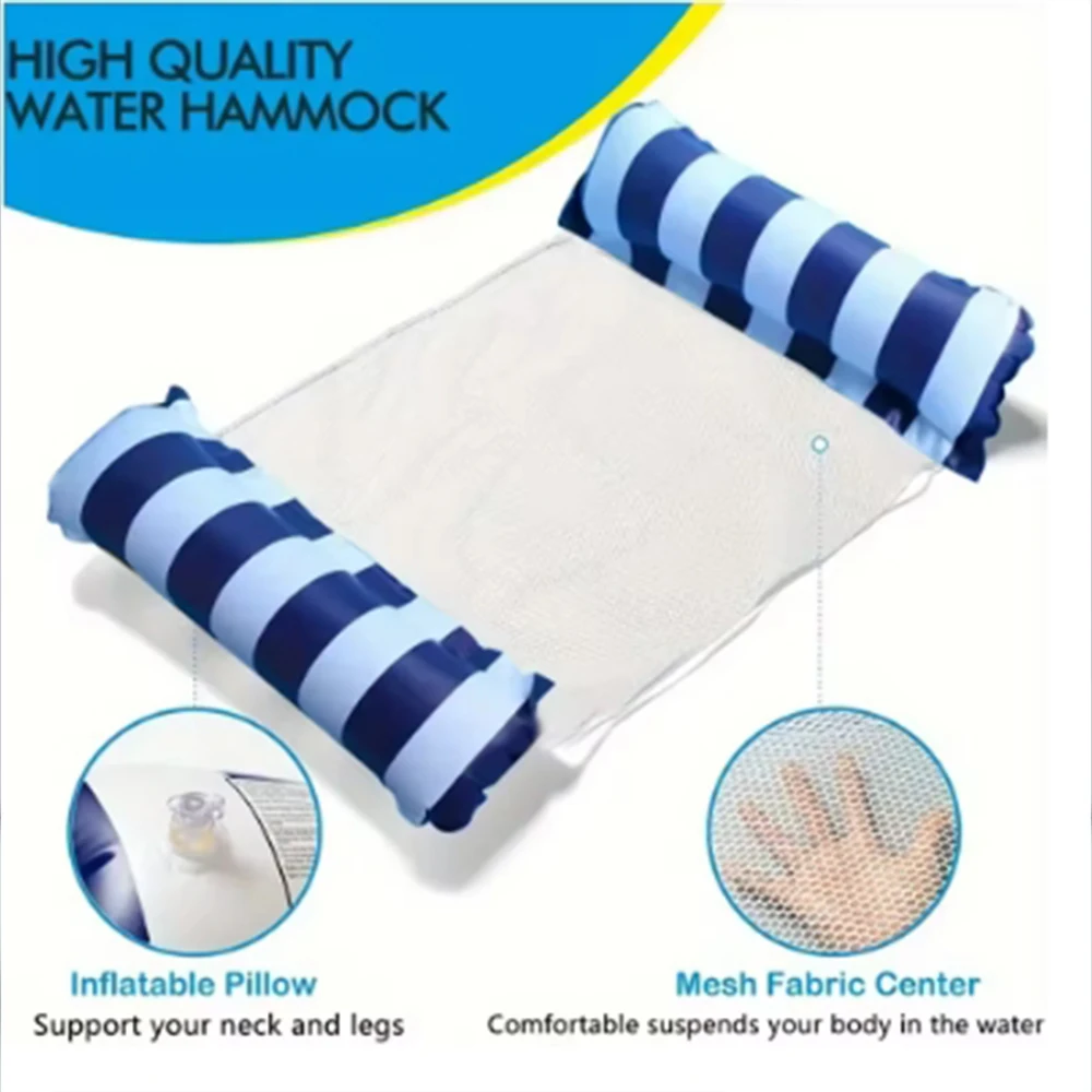 Sillón inflable plegable a rayas, adecuado para fiestas en la piscina y camas flotantes de ocio en la playa con respaldo de red