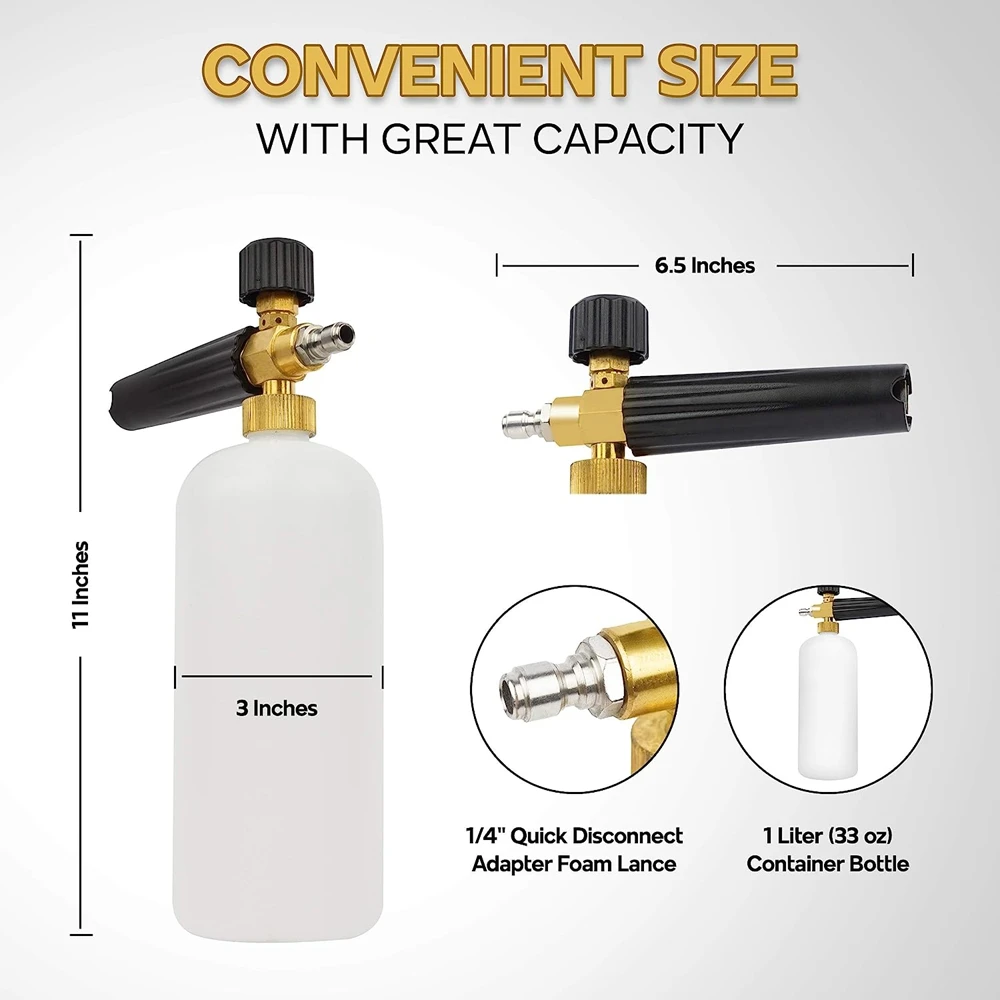 1L Snow Foam Lance Car Foam Cannon Pressure Washer Jet Wash Quick Release Adjustable Nozzle Foam Dispenser for Pressure Washer