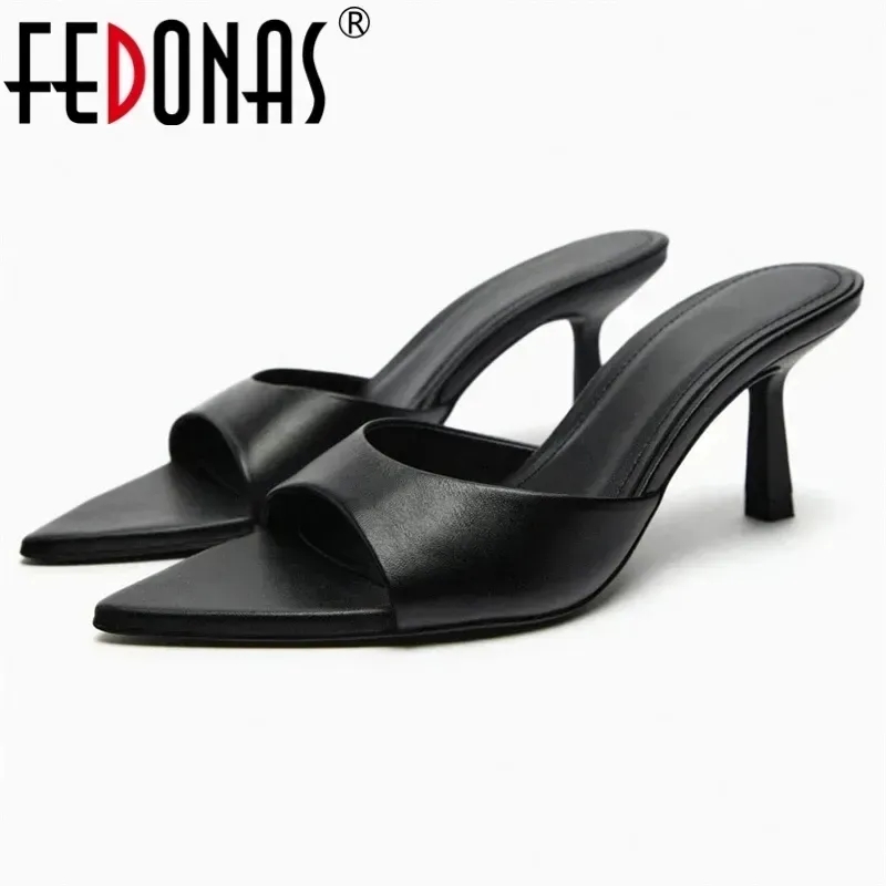 Женские босоножки на высоких каблуках FEDONAS, желтые туфли из мягкой кожи с острым носком, обувь для выпускного вечера на лето 2023