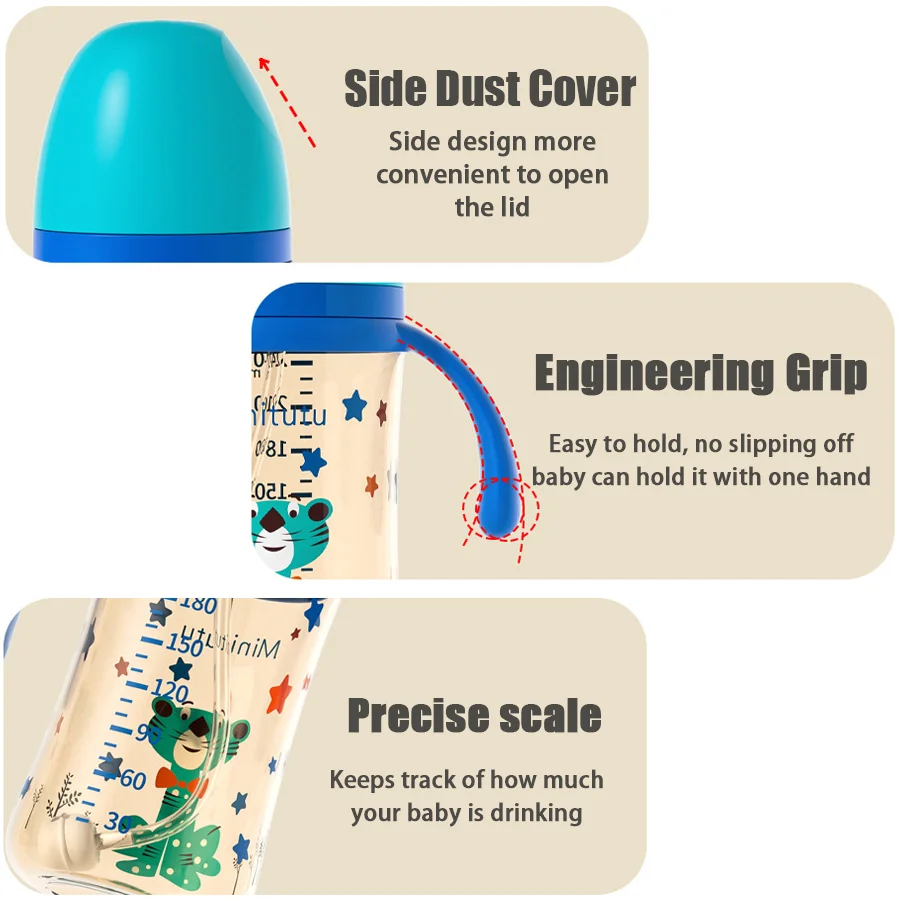 Copo com canudinho para bebê de 240ml, copo de água PP, resistente ao calor, para bebês com mais de 10 meses Design de bola de gravidade Sem vazamento ao invertido