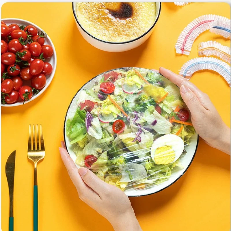 100 coperture elastiche per alimenti, coperchi per ciotole in plastica usa e getta per conservare frutta e verdura, involucri sigillanti per la freschezza