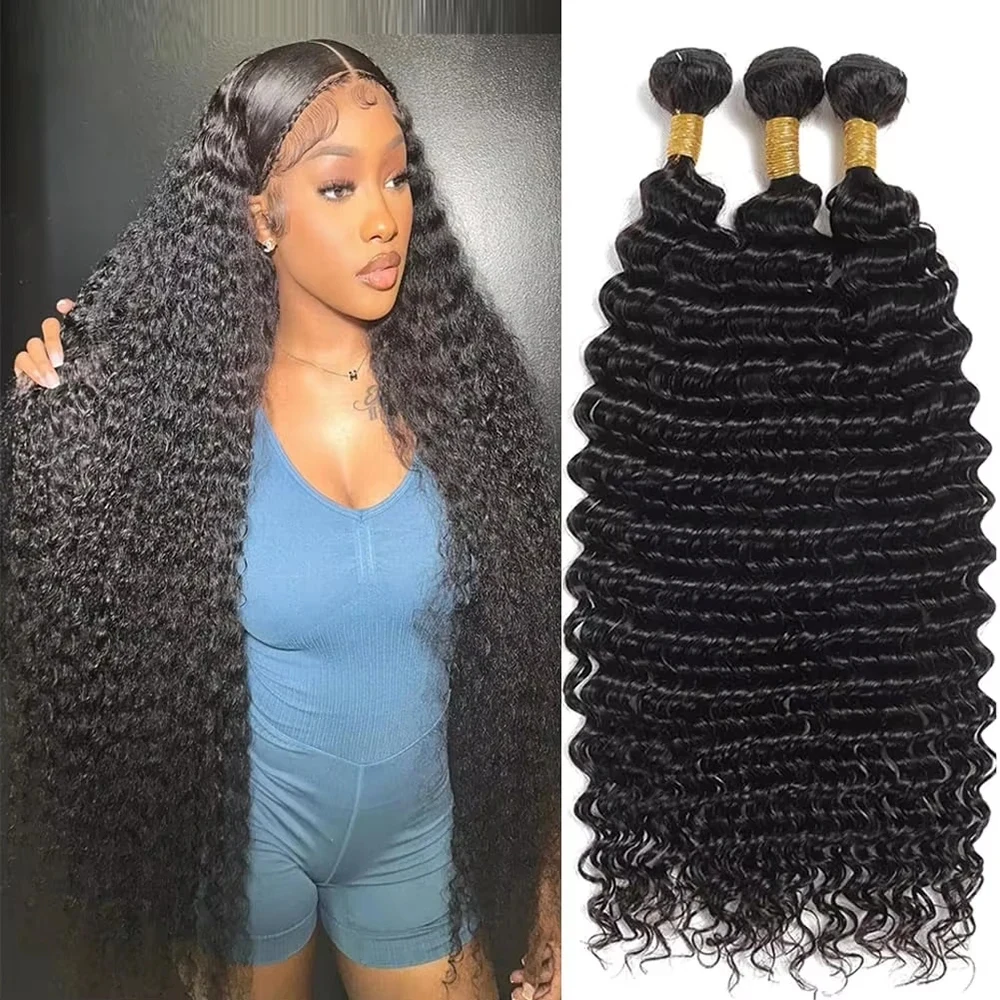 Rosabeauty pacotes de cabelo humano encaracolado com onda profunda transparente extensão brasileira para mulheres tecer 3/4 pacotes cor natural
