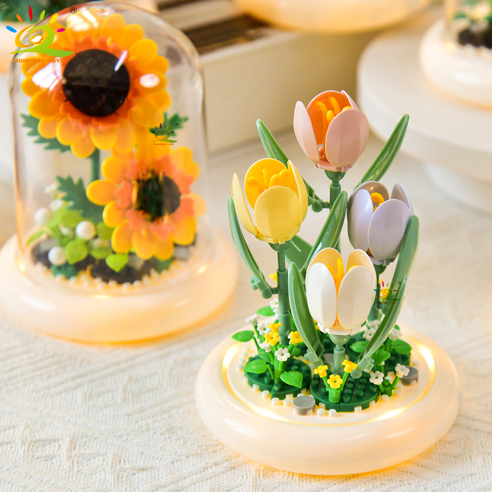HUIQIBAO MOC 永遠の花束ディスプレイボックスマイクロビルディングブロックフラワーモデル DIY ホームデスク植物装飾レンガのおもちゃ子供のため