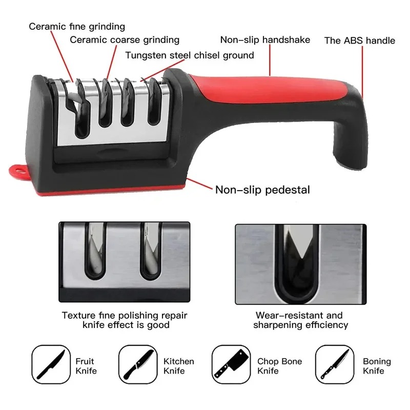 Multifunctionele Messenslijper Handheld 4-Fasen Type Snel Slijpen Messen Met Antislip Basis Keukenmessen Slijpers Gereedschap