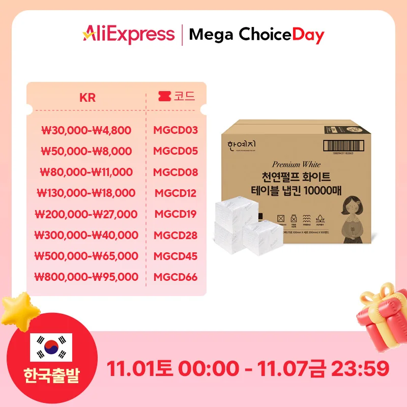 한예지 프리미엄 화이트 천연펄프 테이블냅킨 10000매