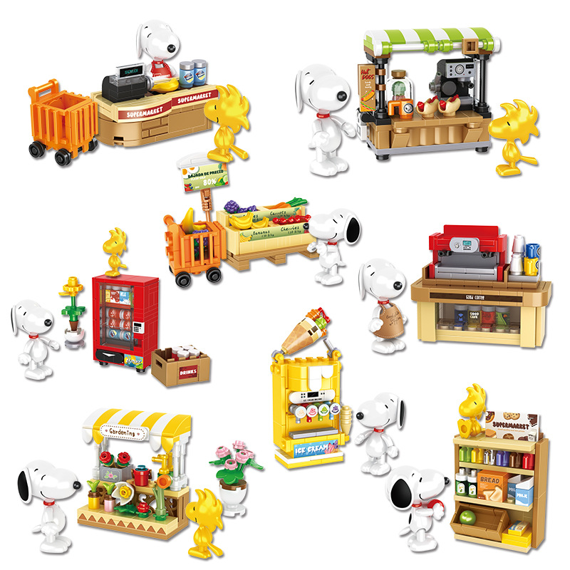 Blocs de construction Snoopy cacahuètes authentiques, modèles de figurines d'anime, ornements DIY, périphériques d'anime, jouets poupées Kawaii, jouets pour cadeaux