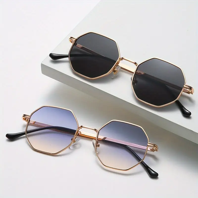 1 pieza de gafas de moda para mujeres y hombres, gafas octogonales con marco de metal poligonal retro para viajes de fiesta en la playa