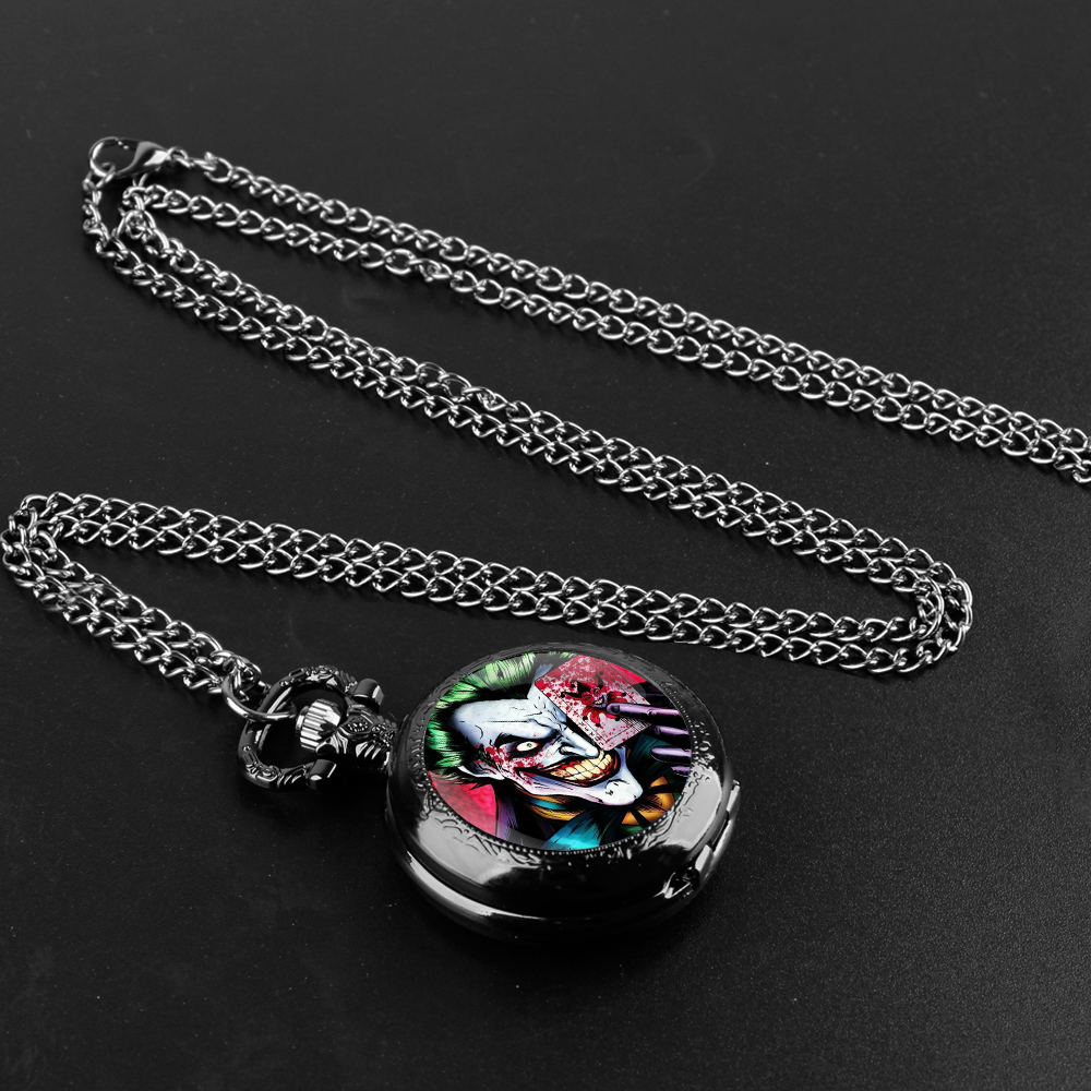 Montre de poche à Quartz avec dôme en verre, Design Joker, avec chaîne Durable, cadran à chiffres arabes, pour hommes et femmes, cadeaux créatifs