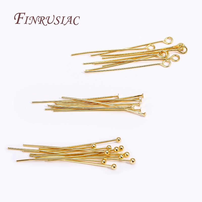 อุปกรณ์สําหรับเครื่องประดับขายส่ง 50 ชิ้น/ล็อต 18K Gold Plated Eye Pin/Ball Head Pin/แบน Head Pin สําหรับเครื่องประดับ DIY ทํา