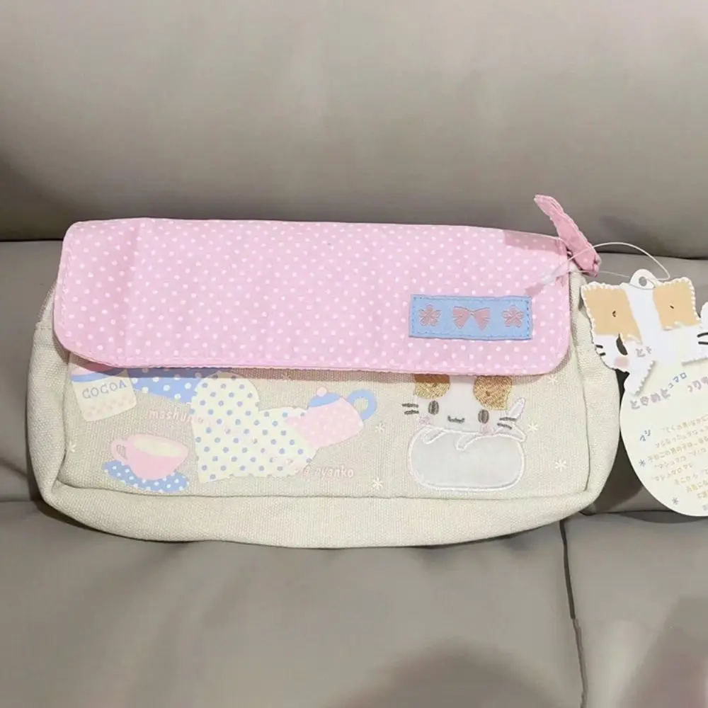 Bolsa para bolígrafos con estampado de dibujos animados de gato de alta calidad, bolsa de papelería multifuncional de gran capacidad, estuche para lápices para estudiantes