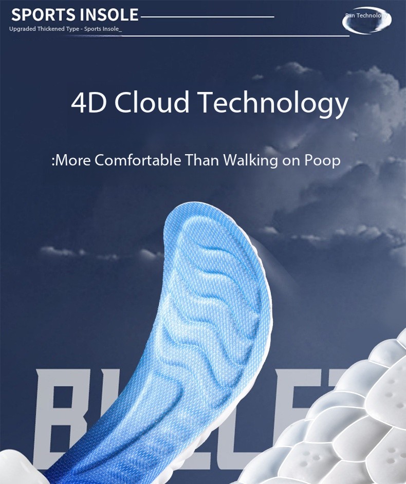 Sports Insoles for Shoes Women Men PU Sole Soft Breathable 4D Shock Absorption Cushion Running Orthopedic Care Insoles for Feet