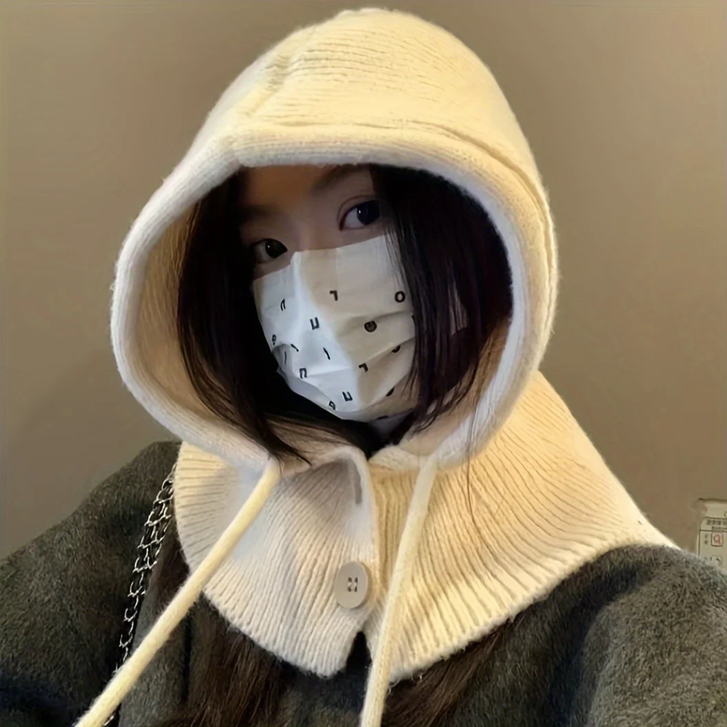 1 peça, chapéus de inverno para mulheres meninas cachecol quente com capuz chapéu crânio boné balaclava gorro de malha com cordão ajustável