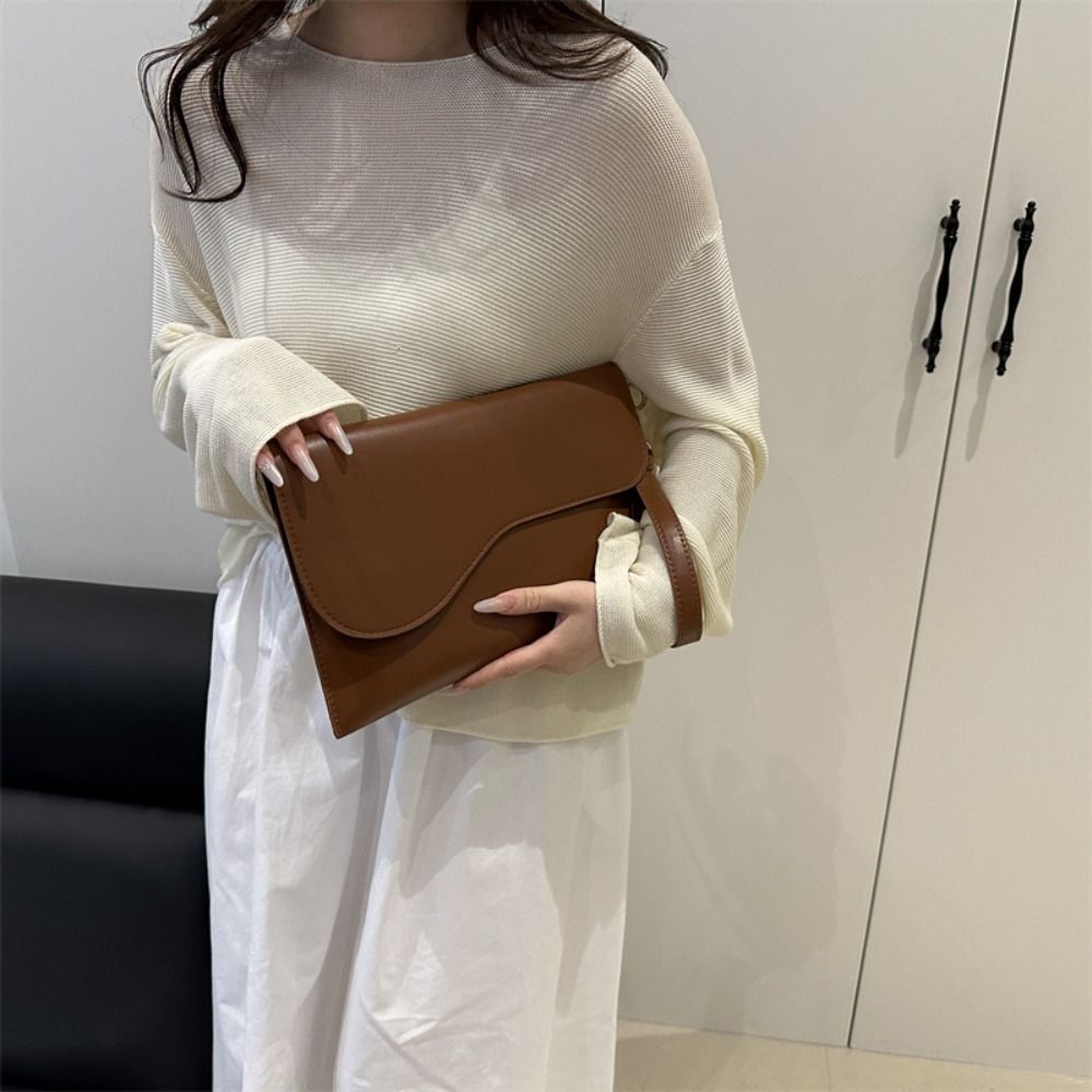 Simple Solid Color File Tote Bag PU Leather Business Briefcase Casual Office Document Handbag Travel