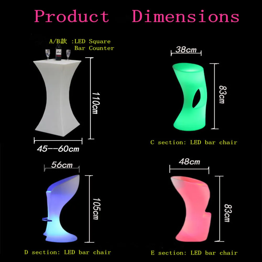 바 테이블 충전식 LED 발광 칵테일 테이블, 방수 IP54 바 세트, KTV 디스코 파티 용품