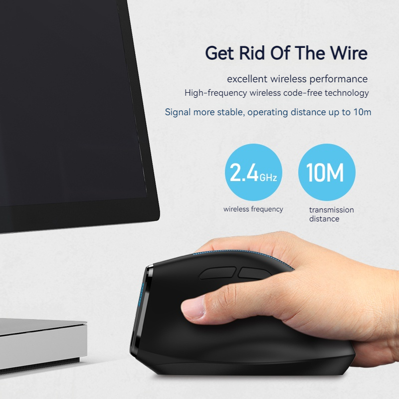 ZELOTES F36A Vertical Handheld Wireless Mouse 2.4G Wireless Rechargeable Laptop Mouse 6-button Optical mouse 3 level DPI mouse