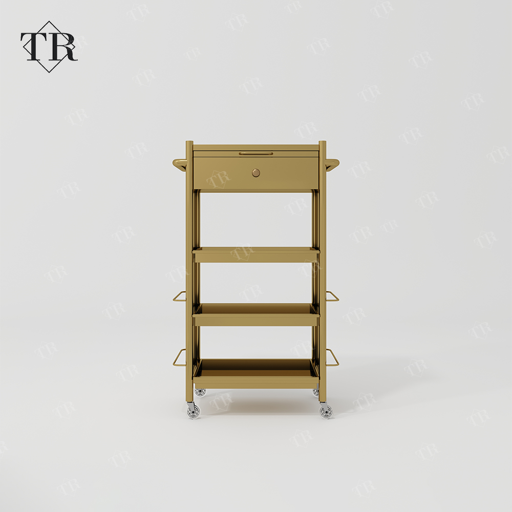 Turri 메이크업 트롤리 카트, 스테인리스 스틸 금속, 금도금 살롱, 이발사 트롤리, 래쉬 뷰티용 방향 바퀴 포함