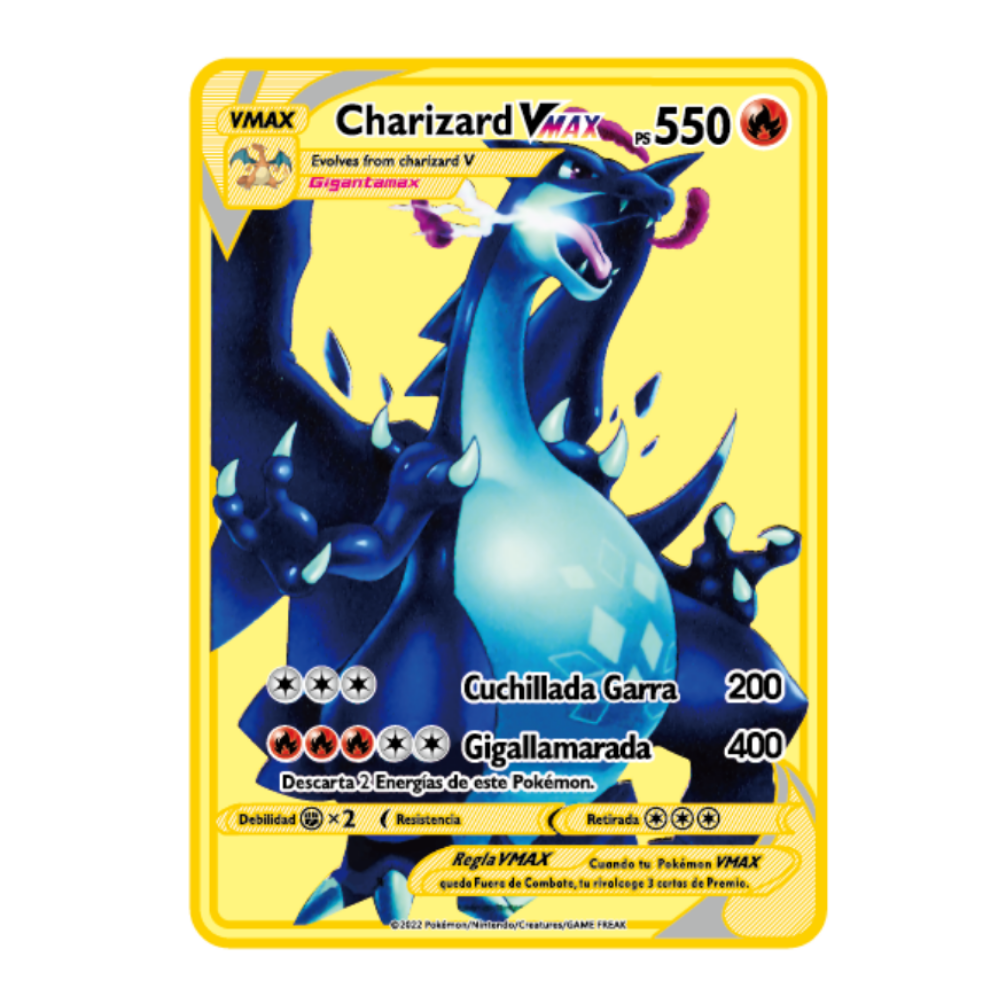Tarjetas de Pokémon español, letras de Pokémon de Metal, tarjetas de hierro de Pokémon español, Mewtwo Pikachu Gx Charizard Vmax, Cartas Pokémon Vmax, 2022