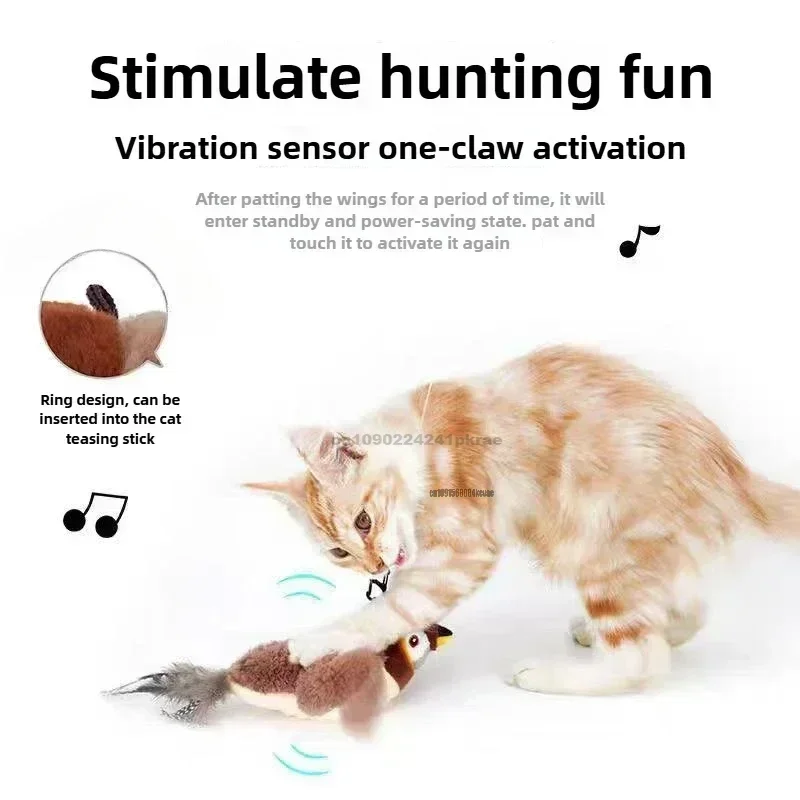 Interactief kattenspeelgoed Oplaadbare vliegende vogel Kattenspeeltje Tjilpen Klapperende vogel (geen vliegen) Kan Catnip Touch-geactiveerd knuffel toevoegen