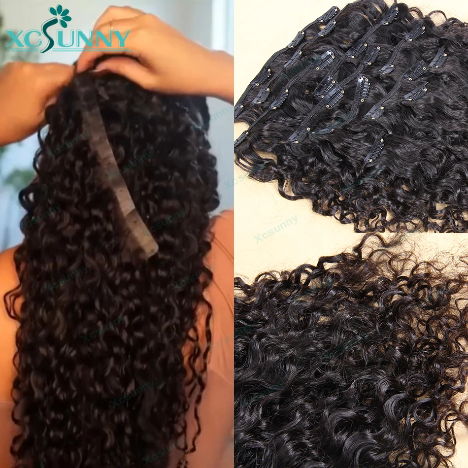 Extensões de cabelo humano sem costura para mulheres, cabelo encaracolado birmanês, PU Clip Ins, onda de água, 120g, 140g, 240g, atacado