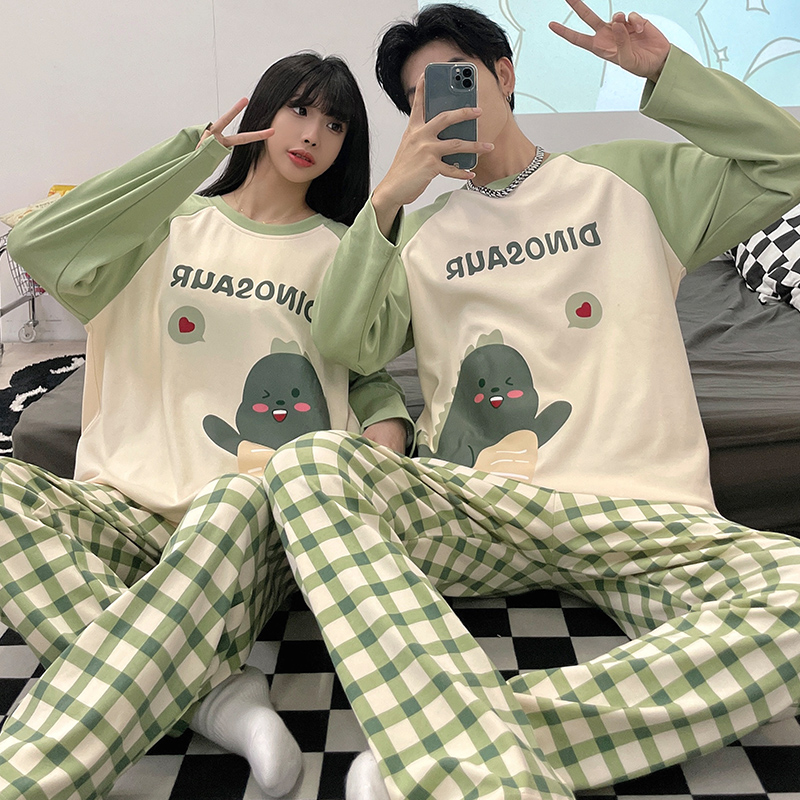 Dinosaure dessin animé vêtements de nuit coton Pyjamas Couple manches longues Pyjamas costume Pijama femmes hommes vêtements de détente grande taille Pjs maison vêtements