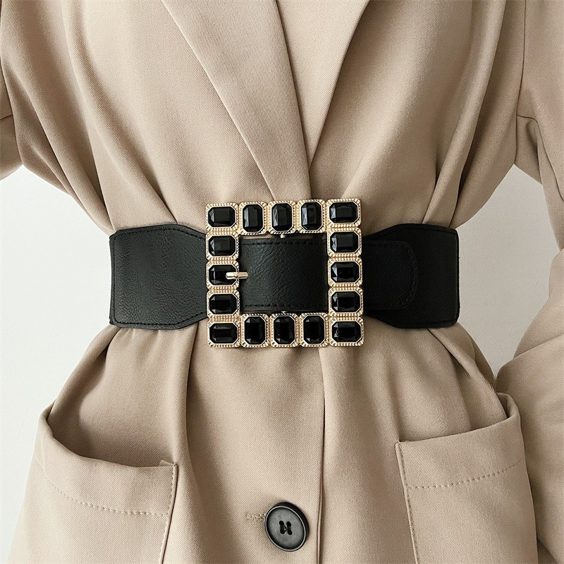 Cinto de cintura estilo europeu e americano feminino versão ampla moda versátil capa de cintura decoração cintura elástica preto