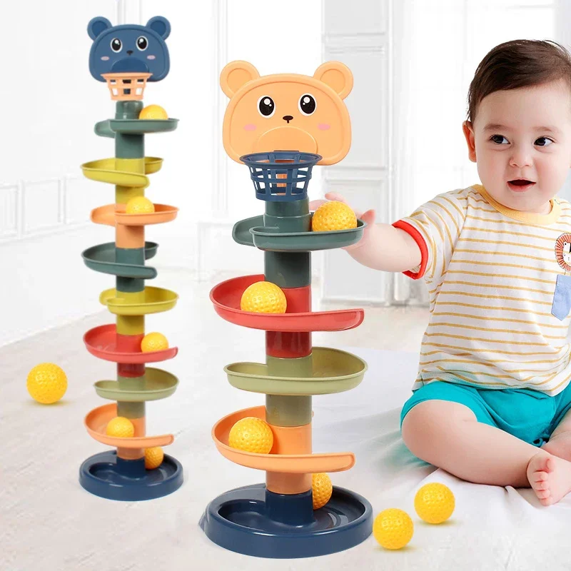赤ちゃんのためのモンテッソーリ教育ゲーム,ローリングボールタワー,ベビースタッキングトラック,幼児のおもちゃ