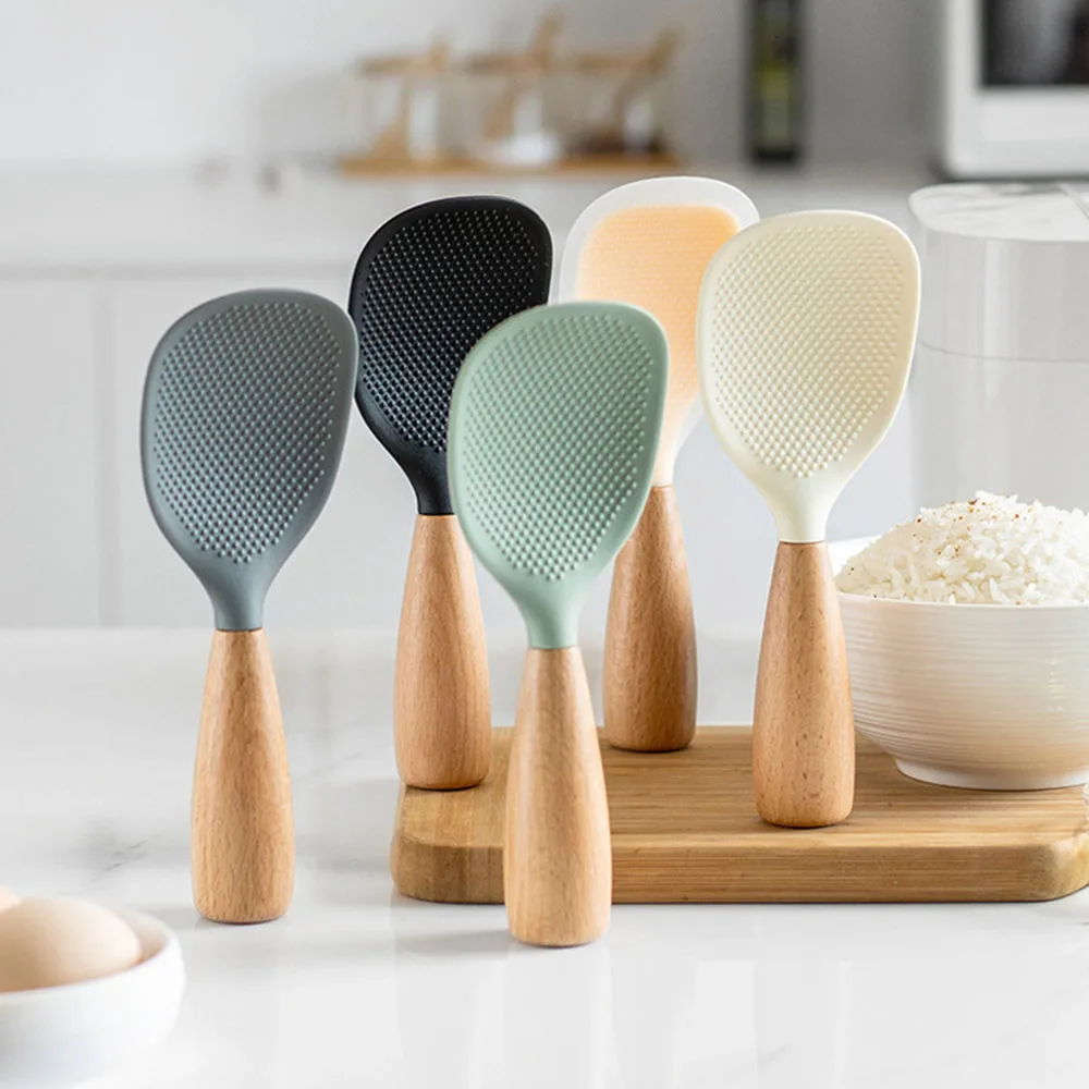 Cuchara de silicona antiadherente, olla antiescaldado para arroz, cuchara resistente a altas temperaturas, utensilios de cocina duraderos, 1 Uds.