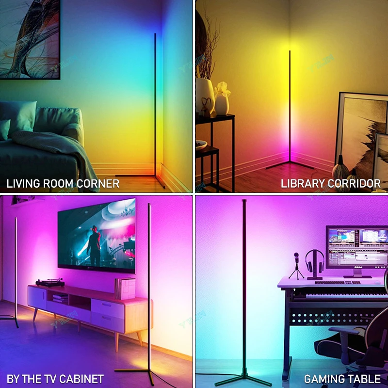 Lámpara de pie inteligente RGBIC Tuya, Control por aplicación remota, soporte nórdico, luz de ambiente para decoración de sala de juegos, 180CM
