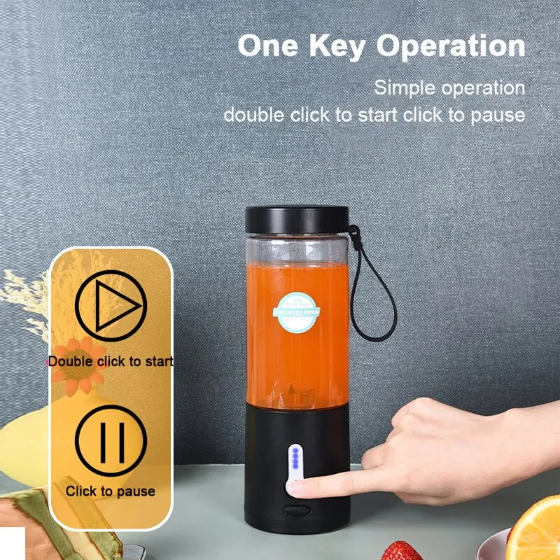 Poderoso Liquidificador Portátil para Smoothies, USB Recarregável, Processador de Alimentos, Máquina Misturadora de Frutas, Mini Juicer Cup, 530ml
