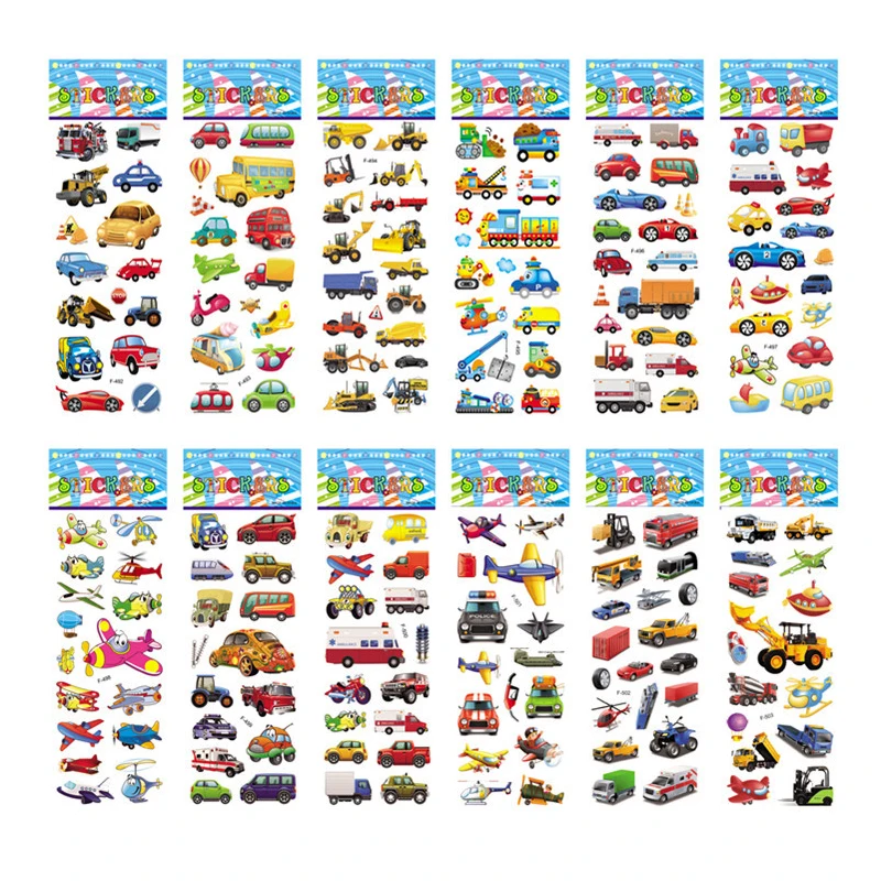 子供のための3D印刷されたステッカー,漫画の車,ショベル,子供のおもちゃ,ギフト,10ユニット