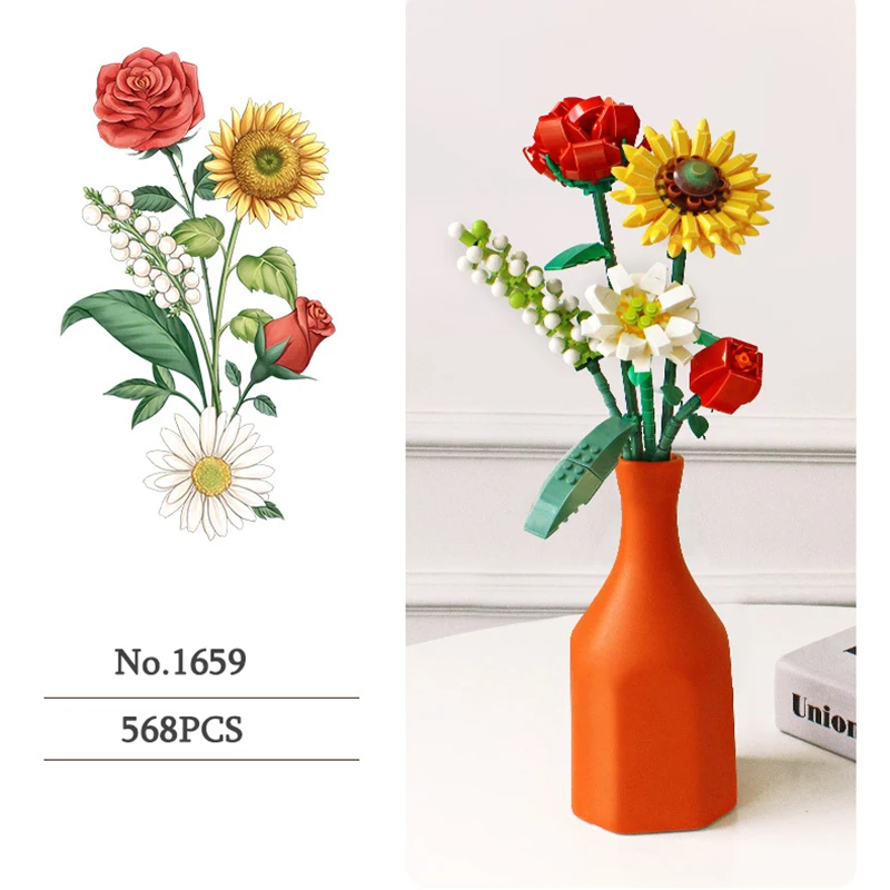 Hoa Hồng Mini Khối Xây Dựng Hoa Mô Phỏng Trồng Chậu Hoa 3D Mô Hình Trang Trí Nhà Tự Làm Trẻ Em Đồ Chơi Giáo Dục Cô Gái Tặng