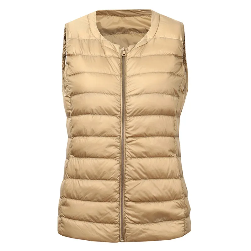 Herbst Winter Frauen Ultra Licht Dünne Ente Unten Weste Sleeveless Oansatz Zipper Weste Winddicht Puffer Weibliche Stepp Jacken