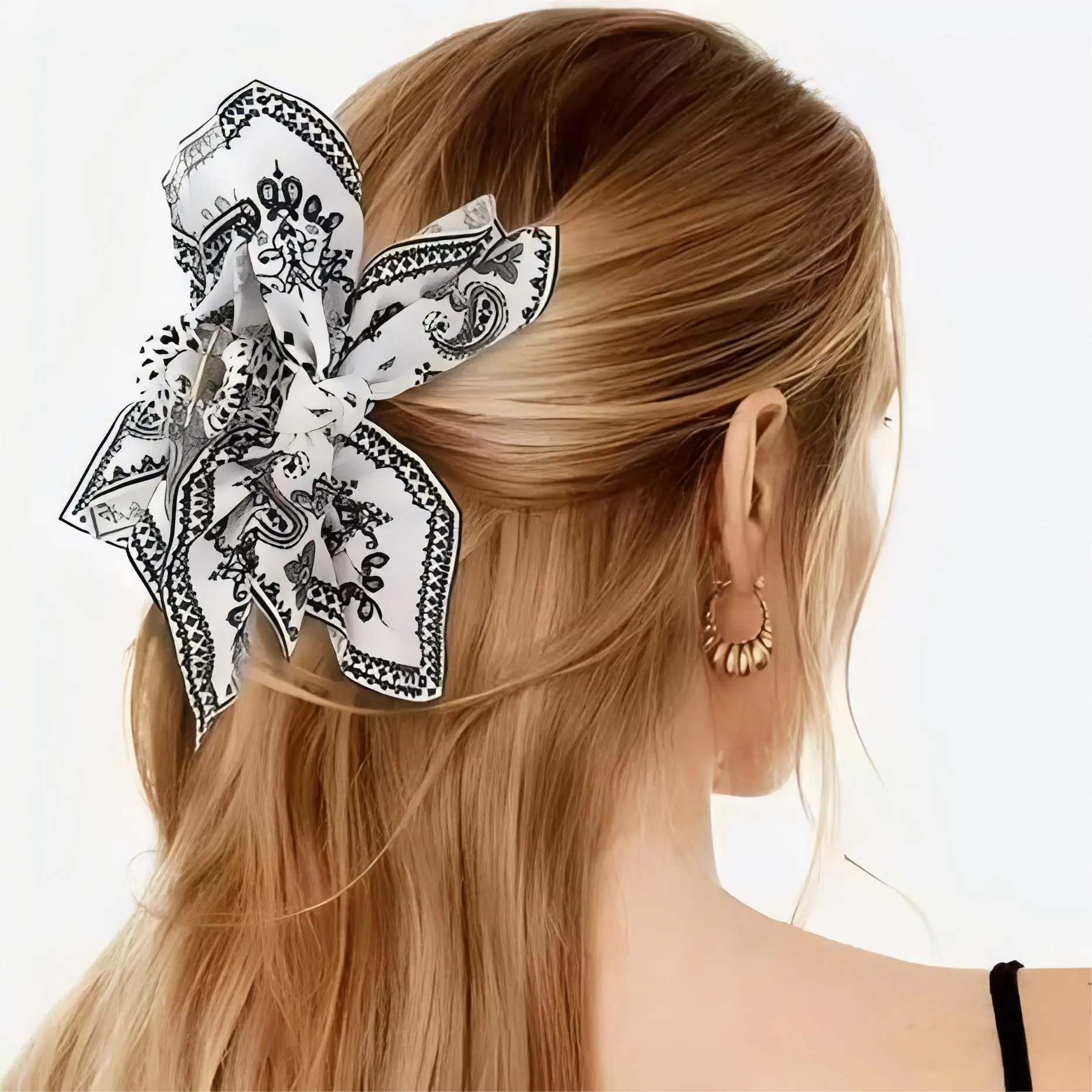 Accessori per capelli di fascia alta per donna con clip per fiocco su entrambi i lati in tessuto con stampa leopardata dal temperamento retrò