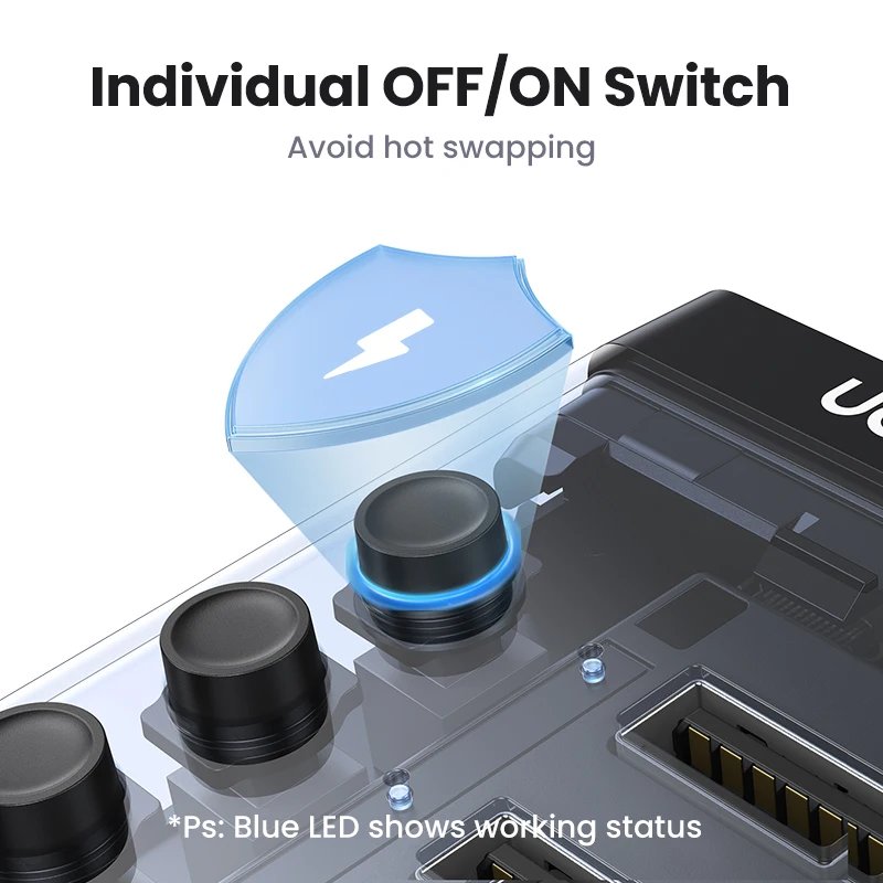 UGREEN USB-концентратор, 7 портов, USB3.0, разветвитель, 5 Гбит/с, с индивидуальным переключателем, адаптер питания для ПК, ноутбука, USB-порты, удлинитель, док-станция USB-C