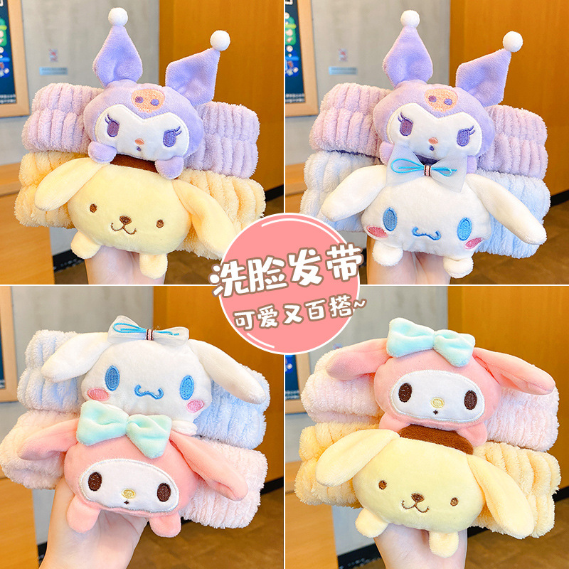 Sanrio Kawaii Haarband Kuromi Melody Cinnamoroll Plüsch Stirnband Waschen Make-up Haargurte Süße rutschfeste weiche Material Geschenke