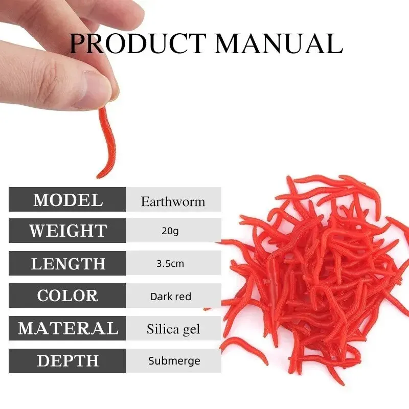 Bionic Red Worm Lure 100pcs 3.5 ซม.เหมือนจริงซิลิกาเจล Fishy ประดิษฐ์หนอนแดง Earthworm เหยื่อ Submerge จําลอง Lure Pesca