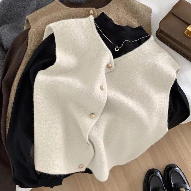 C.ใหม่Sฤดูใบไม้ร่วงใหม่ผู้หญิงเสื้อสเวตเตอร์ถักเกาหลีElegantถักแขนกุดหญิงสบายๆเสื้อกันหนาวSlimแฟชั่นสุภาพสตรีเสื้อลําลอง