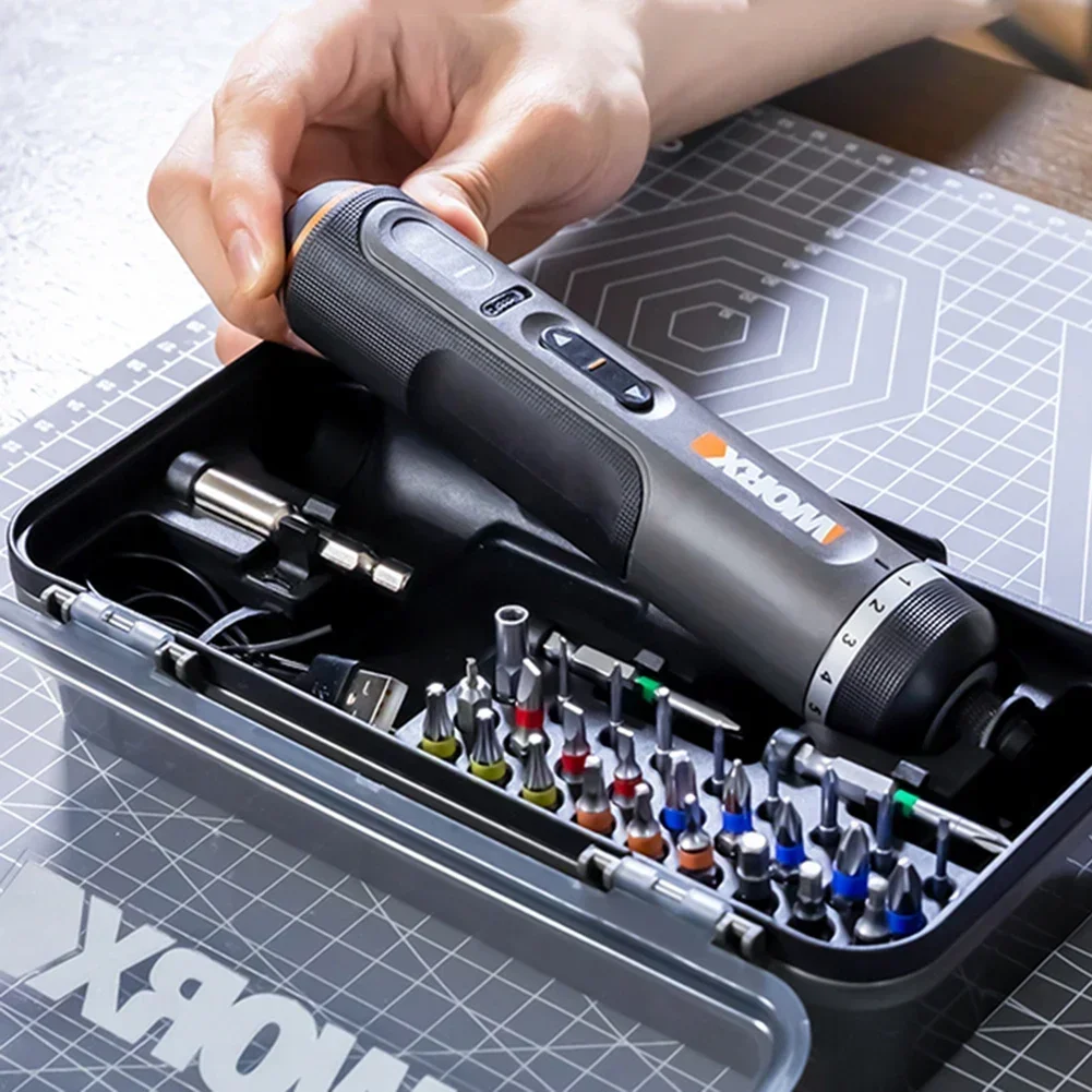 Juego de destornilladores eléctricos Worx 4V WX242 destornilladores eléctricos inalámbricos inteligentes mango recargable USB juegos de herramientas de 30 bits