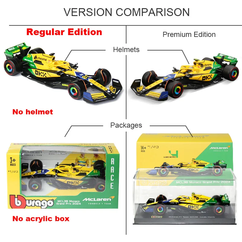 ブーラゴ 1:43 2024 F1 マクラーレン MCL38 モナコ アイルトン セナ GP # 4 ノリス # 81 ピアストリ メルセデス AMG W15 # 44 ハミルトン フォーミュラ カー モデル