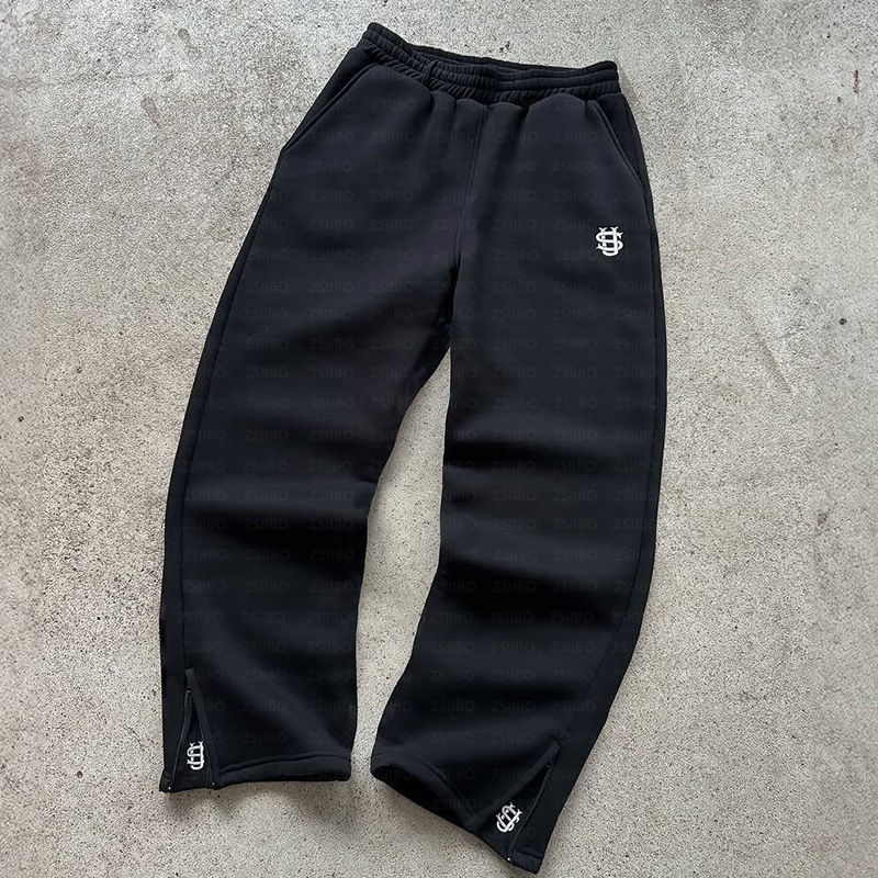 Y2K-pantalones de chándal holgados con bordado etiquetado, pantalones de pierna ancha con pierna abierta, pantalones rectos con bolsillo a la moda para parejas, Sudadera con capucha para hombre