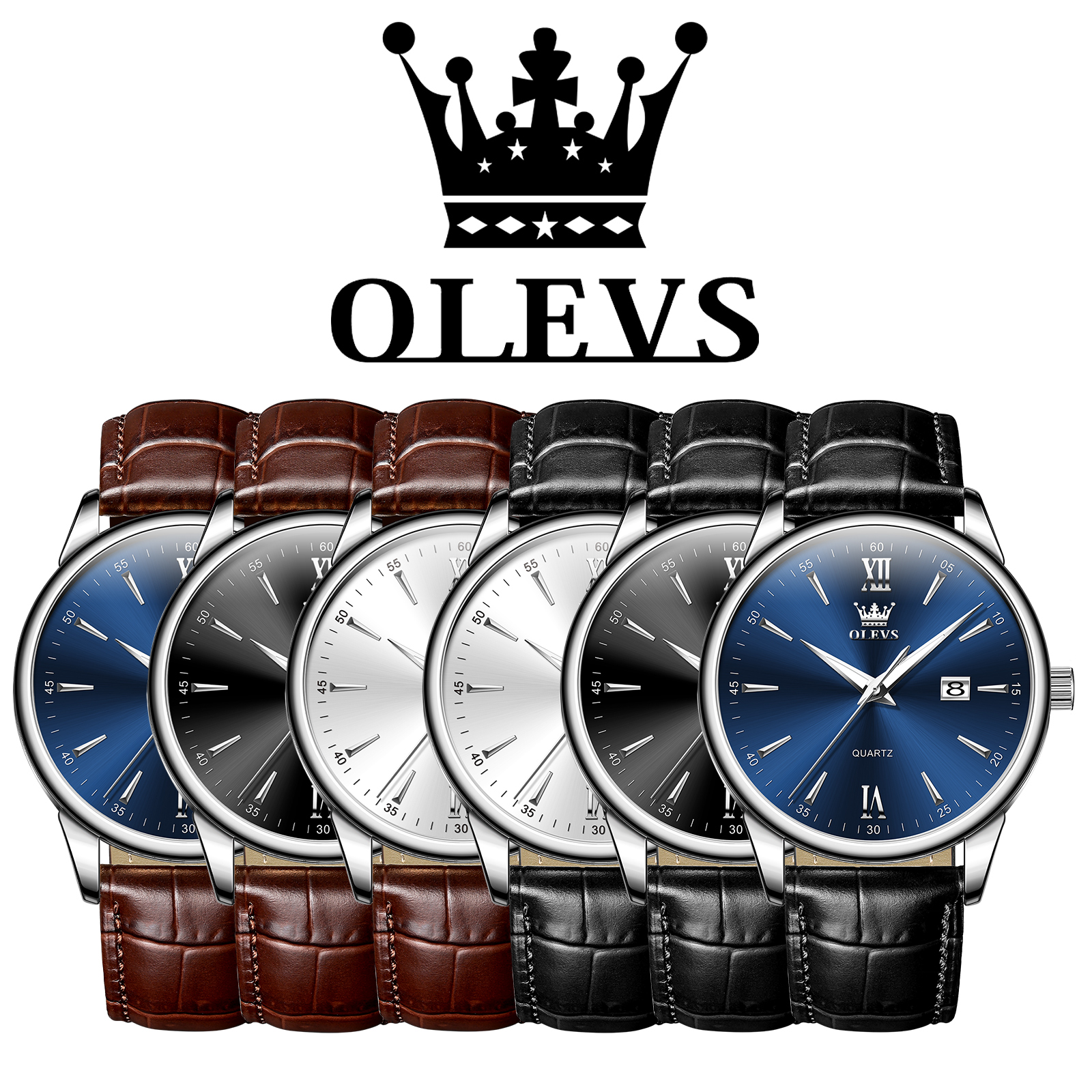 OLEVS 高級ビジネスクォーツ時計男性用レザーストラップオリジナルカジュアル防水男の腕時計高品質メンズ腕時計