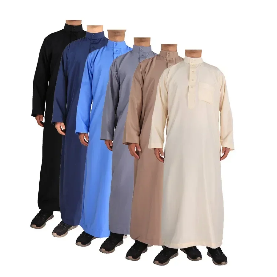 2025 イスラム服男性 Jubba トーブイスラム教徒長袖ルーズマンサウジアラビアパキスタン Kurta イスラム教徒の衣装チュニック男性アバヤ