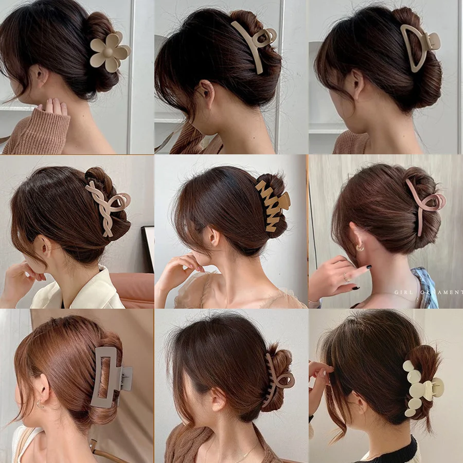 Phụ Nữ Vuốt Tóc Kẹp Hàn Quốc Cà Phê Màu Be Acrylic Lớn Vuốt Tóc Kẹp Tóc Hình Học Barrettes Cua Gái Mũ Phụ Kiện Tóc