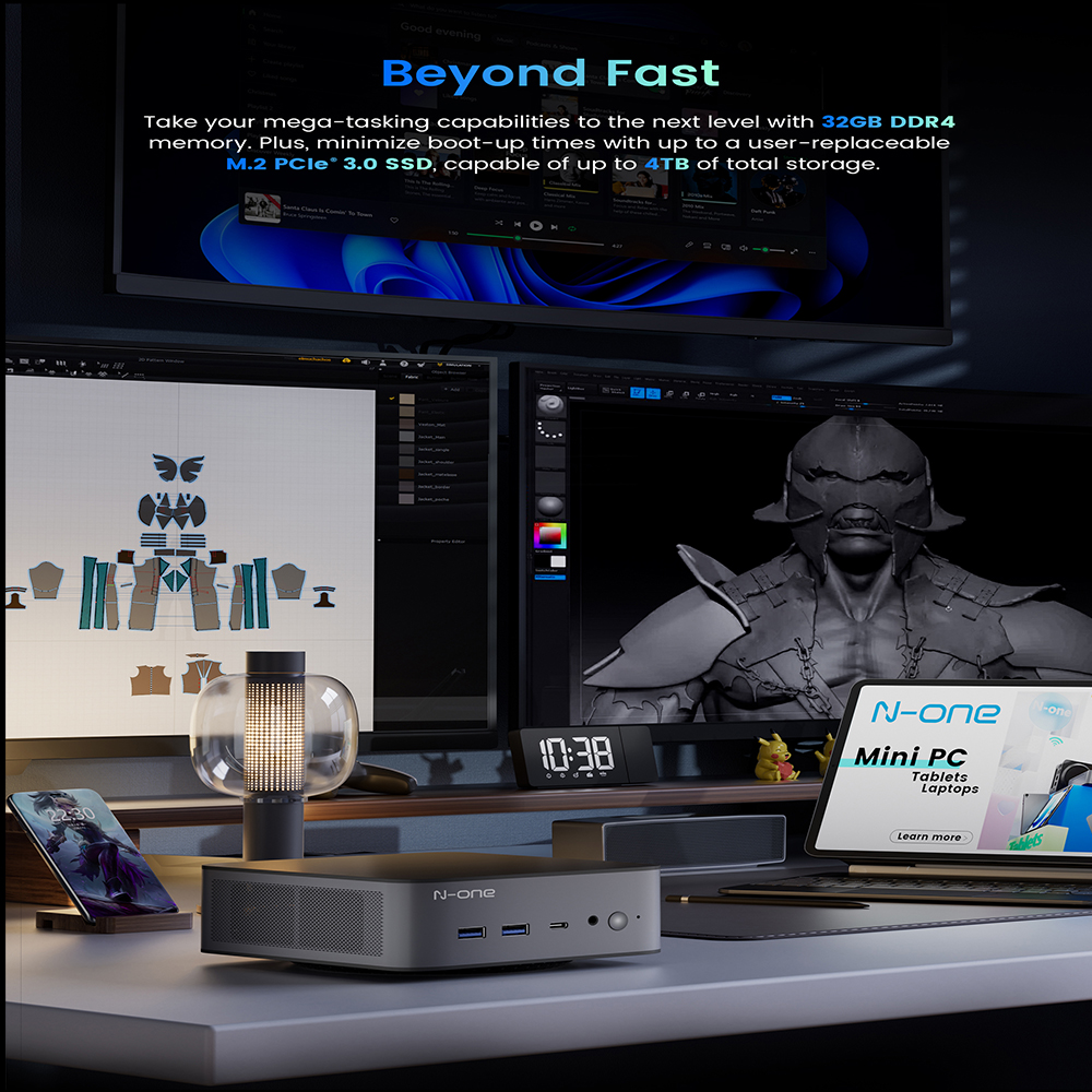 N-one Mini PC Pro Intel i7-11390H Bis zu 5,0 GHz Windows 11 Pro 32 GB DDR4 + 1 TB SSD Dual-Band WiFi 6 Unterstützung Gaming/Büro/Heim Grau