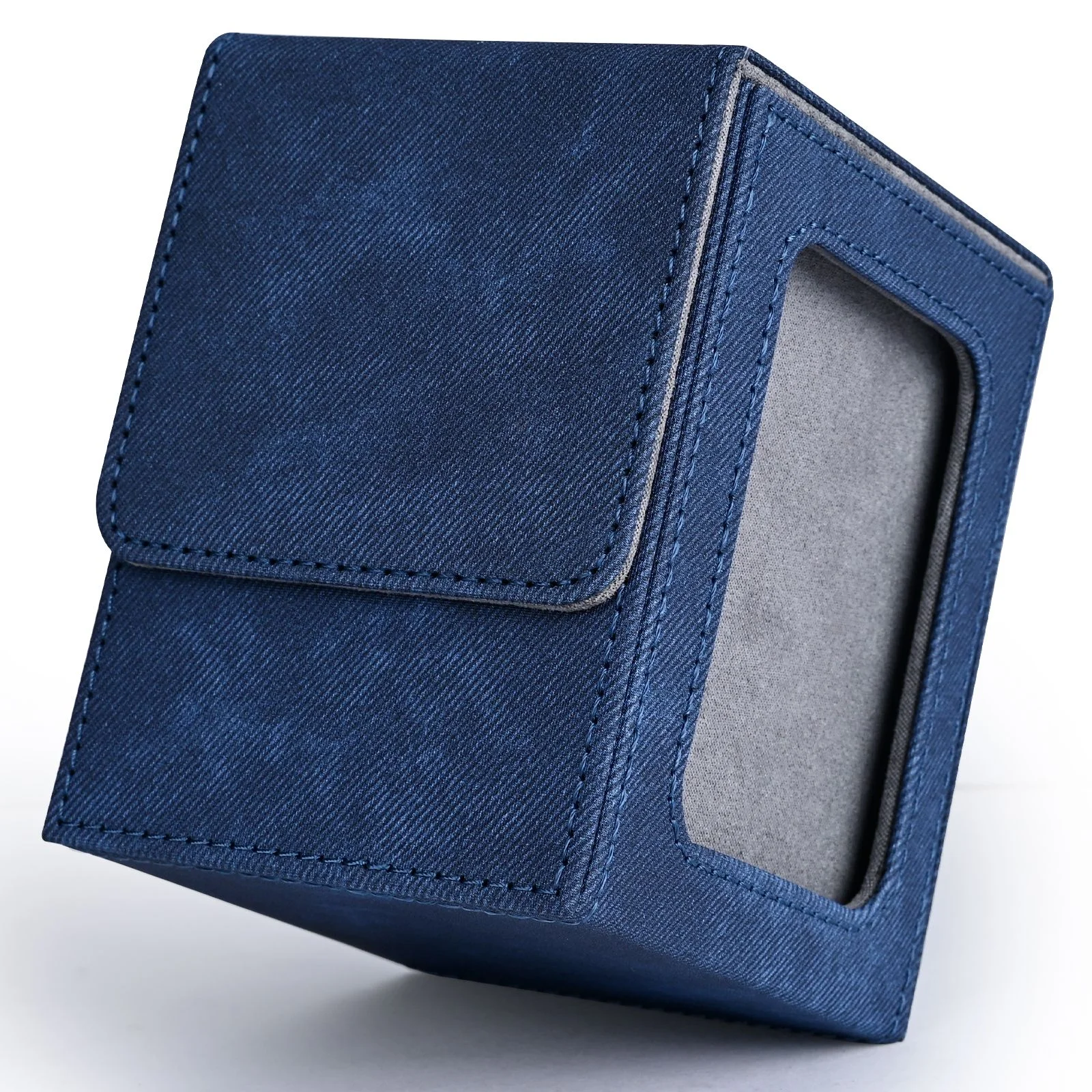 Kartendeckbox mit Sichtfenster, Sammelkarten-Aufbewahrungskoffer, fasst 120+ einärmelige Karten, PU-Leder-Denim-Kartenbox für TCG